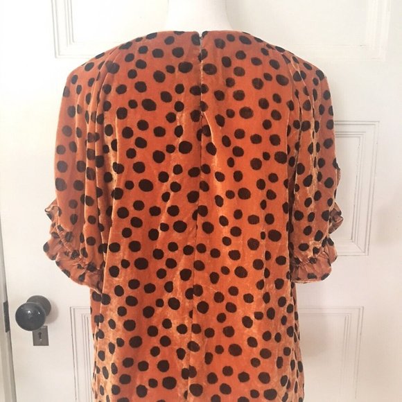 Madewell Memento Velvet Top Orange Brown Polka Dot - Picture 3 of 7